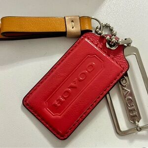 Coach Pink oversized Metal and leather tag/keychain